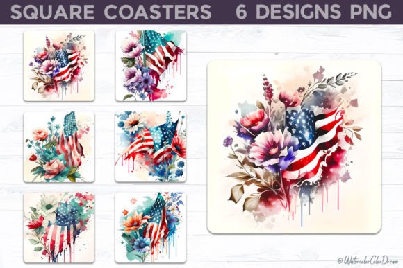 4Th of July Square Coasters