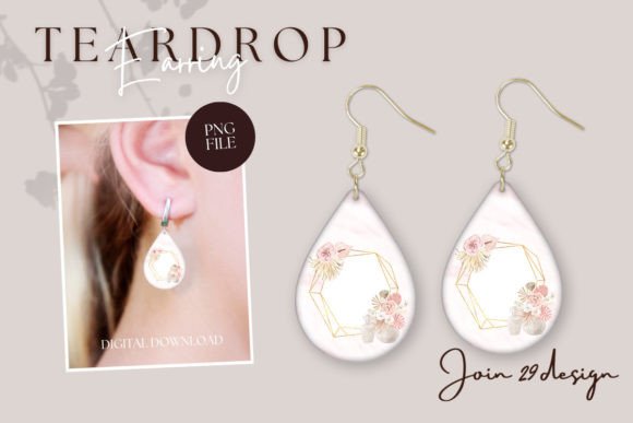 Boho Floral Gold Frame Teardrop Earring