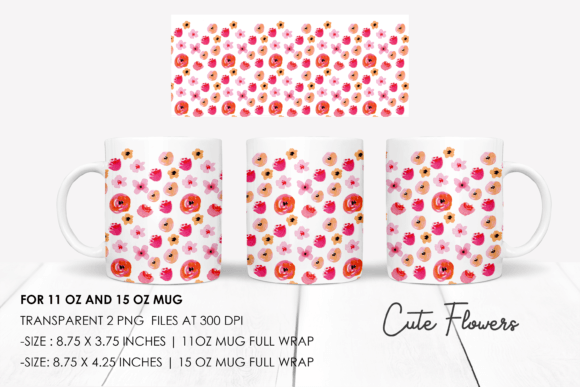 Cute Pink Floral Mug Sublimation PNG
