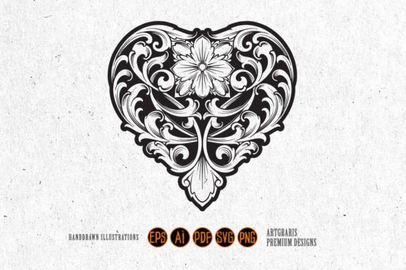 Elegant Vintage Petal Heart Shape Swirl
