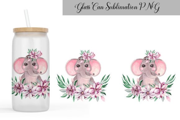 Elephant Floral Glass Can Wrap