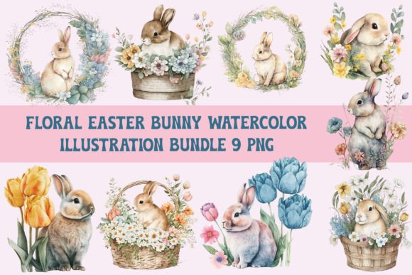Floral Easter Bunny Watercolor Bundle