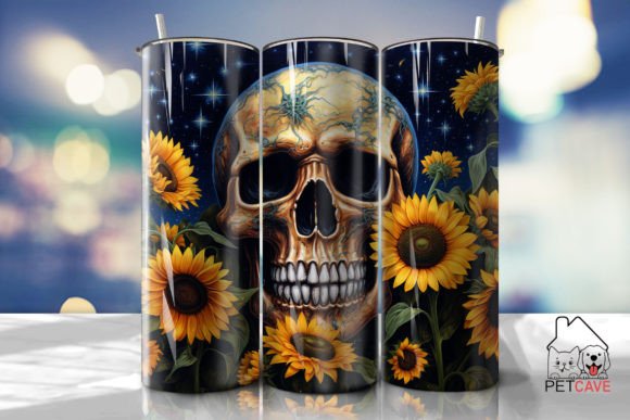 Floral Sunflower Skull Tumbler Wrap