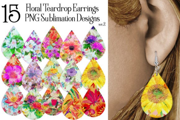 Floral Teardrop Earrings PNG Designs S2