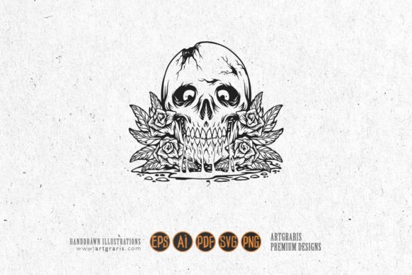 Head Skull Floral Roses Silhouette