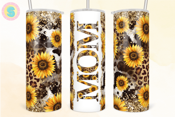 Mom Sunflower Cow Leopard Tumbler Wrap