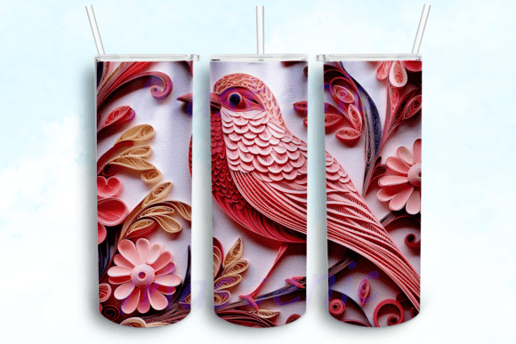 Pink Bird Floral Tumbler Sublimation