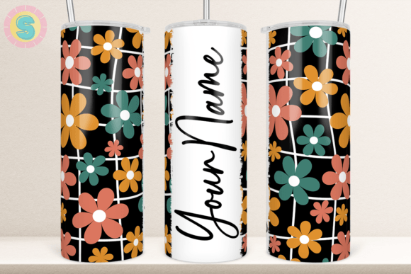 Retro Flower Add Your Name Tumbler Wrap
