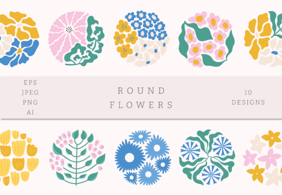 Round Flowers Art PNG Clipart