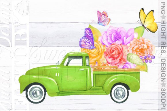 Spring Truck with Flowers PNG