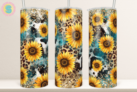 Sunflowers Cowhide Leopard Tumbler Wrap
