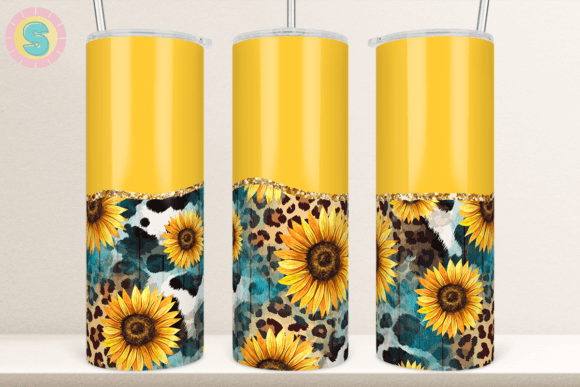 Sunflowers Teal Wood Agate Tumbler Wrap