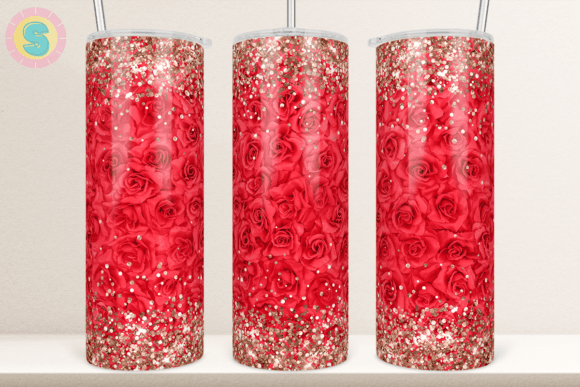 Valentines Red Rose Glitter Tumbler Wrap