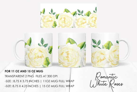 White Roses Floral Mug Sublimation